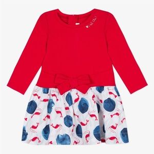 Catimini Baby Girl Dress in Two Materials Jersey with Marine Print (3T / 98cm)
